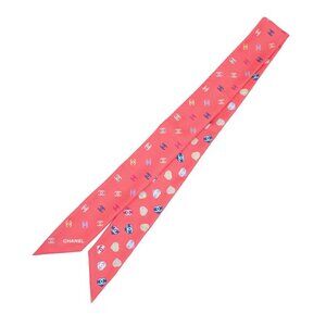 Chanel Headband Twill Pink Coco Mark 100% Silk Scarf Accessories